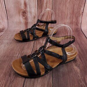 Dansko Size 38 US 7.5-8 Jolene Black Glazed Kid Leather Sandals Gladiator Strap